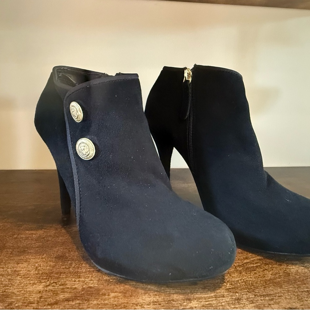 Guess Black Ankle Booties with Gold Buttons